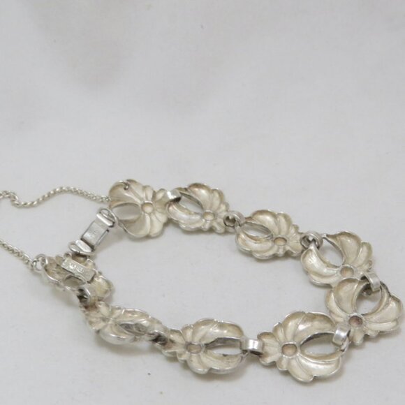 Sterling Silver "Lang" Flower Link Bracelet 7 Inches - Picture 4 of 7